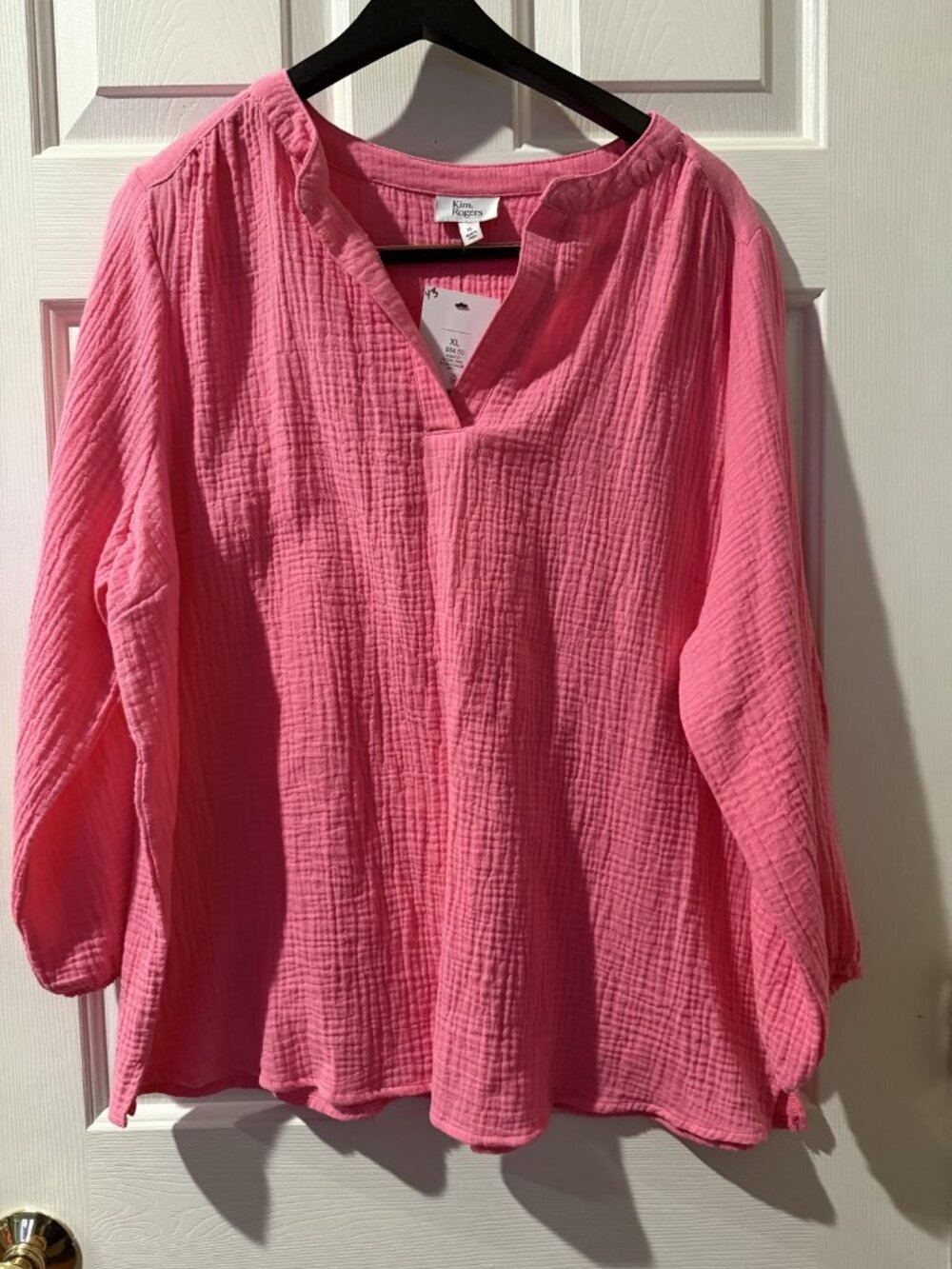 Kim Rogers Size Extra Large (XL) Textured Gauze Split Neck Blouse